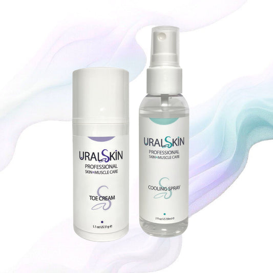 URALSKIN Toe Cream and Cooling Spray for dancers and athletes on a white background